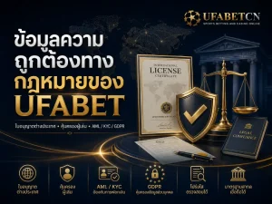 ภาพหน้าปกอธิบายข้อมูลความถูกต้องทางกฎหมายของ UFABET พร้อมใบอนุญาตต่างประเทศ มาตรการ AML และ KYC การคุ้มครองข้อมูลตาม GDPR และมาตรฐานกำกับดูแลสากล