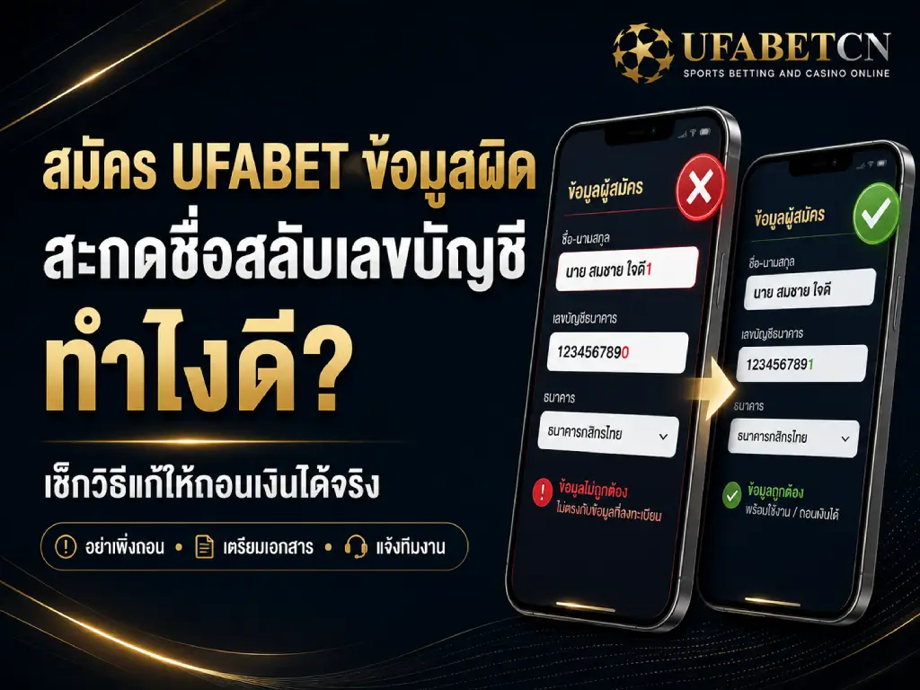 ภาพหน้าปกแนะนำวิธีแก้ข้อมูลสมัคร UFABET ผิด ทั้งชื่อ นามสกุล และเลขบัญชีธนาคาร เพื่อให้ถอนเงินได้ตามปกติ