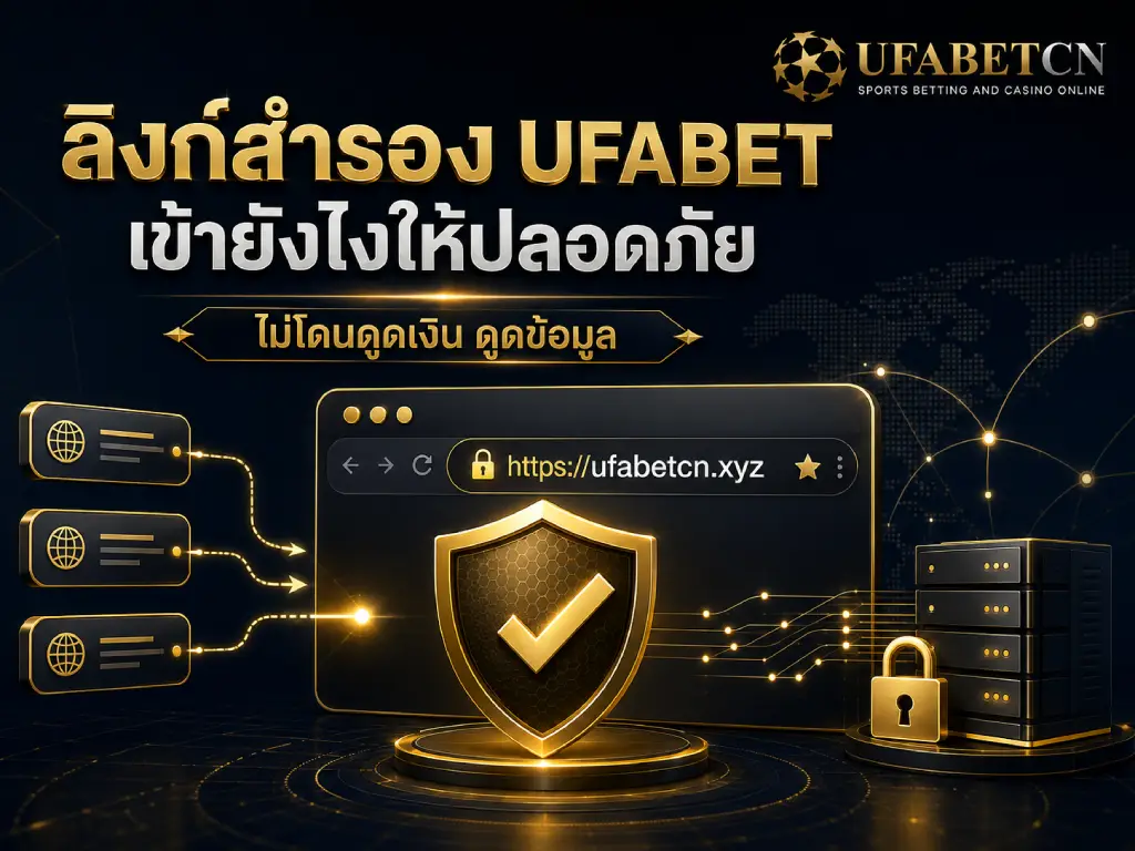 ภาพหน้าปกอธิบายการเข้าใช้งานลิงก์สำรอง UFABETCN อย่างปลอดภัย ผ่านโดเมน ufacn.net พร้อมระบบ SSL เซิร์ฟเวอร์สำรอง และการป้องกันข้อมูลผู้ใช้
